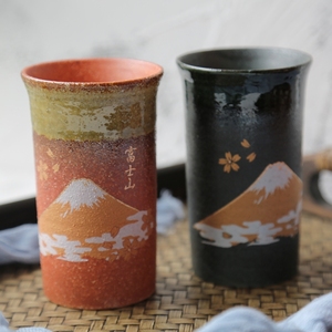 日本进口陶瓷杯美浓烧富士山高身马克杯水杯茶杯牛奶杯家用陶瓷杯