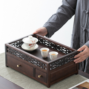 中国风桌面茶托收纳盒实木古典茶台展示架摆放茶饼茶杯茶具置物框