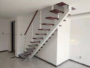 定制设计家用整体复式钢木实木旋转L型直梯小楼梯简洁稳固实用