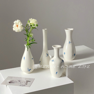 手绘复古陶瓷小花瓶禅意白瓷花器插花迷你客厅摆件家居装饰品小众