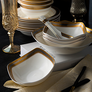 欧式景德镇骨瓷餐具套装简约中式陶瓷碗碟套装组合盘子碗家用吃饭