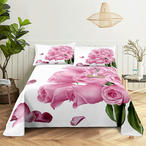 粉色玫瑰花床单单件文艺清新全棉花卉干净简约双人被单一米八床单