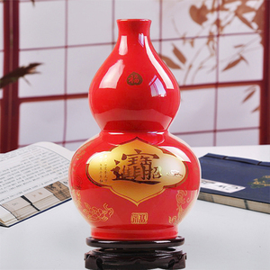景德镇陶瓷器 中国红招财进宝葫芦花瓶 现代家居饰品新房婚房摆设