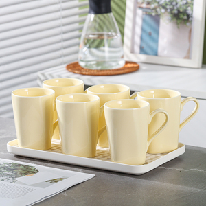 家用客厅喝水杯具办公室招待客人茶杯套装奶油风陶瓷杯釉下彩杯子
