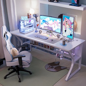 电脑桌台式可放主机卧室家用小型简易黑白调色办公桌椅白色电竞桌