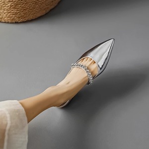 H.H Shoesの气质名媛银色法式水钻尖头半拖低跟包头凉拖鞋女外穿.