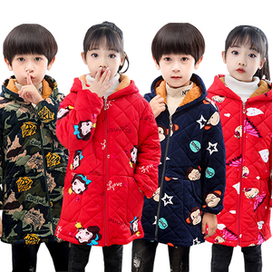 韩版秋冬儿童加厚水晶绒罩衣拉链带帽小棉袄加棉加绒反穿衣男女童