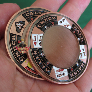 JY209 扑克压牌片红铜色正反图案不同中间凹区可粘贴PVC膜片