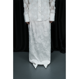 A KIND EGO 2024春夏新款中式龙纹缎光H型直筒半身裙设计感中长裙