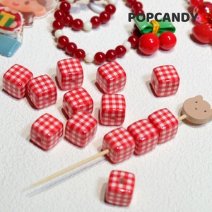草莓红格子DIY手工饰品手机链串珠发饰头绳散珠饰品手链项链配件