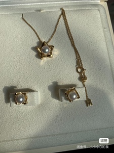 mikimoto珍珠项链耳钉，m系列，耳钉和项链一套