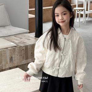 波拉韩国童装女童中国风棒球服四六岁2024春装夹克衫儿童短款外套