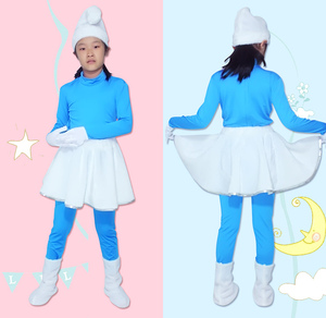 蓝妹妹服装精灵表演服饰幼儿舞蹈蓝色爸爸格格巫儿童演出服拉丁舞