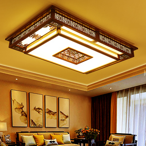 中式吸顶灯实木长方形LED中国风仿古新中式灯具大气大灯客厅灯