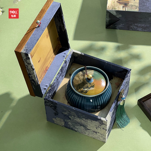 听琴木盒复古陶瓷茶叶罐包装空礼盒红茶绿茶密封罐通用礼盒装空盒