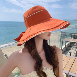 海边度假沙滩防晒渔夫帽盆帽女夏季大檐显脸小折叠式棉质布帽遮阳