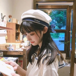 白色帽子女式日系可爱jk贝雷帽女2024新款海军帽水手帽学院风帽子
