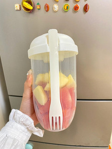 高颜值~韩国超人气随行杯 便携减脂减肥水果沙拉塑料水杯 带叉子
