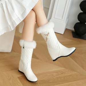 冬季新款内增高短靴女防滑加厚保暖雪地靴女大码高跟女靴中筒靴潮