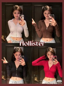 Hollister 22冬季新款纯色拉链开衫修身短款外套上衣小红书同款