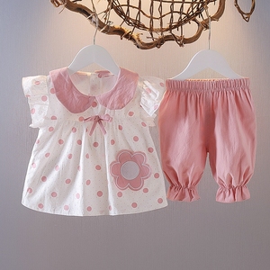 0-3岁婴儿套装夏季小女孩短袖圆点薄款689个月女宝宝两件套夏可爱