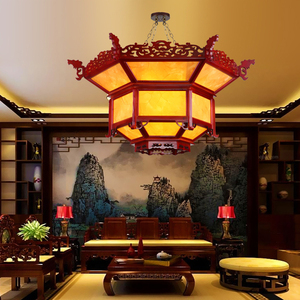 中国风仿古中式实木吊灯手工雕花创意龙头宫灯客厅餐厅大堂古典灯