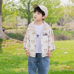 迪士尼童装户外休闲男童外套2024春秋装新款米奇女童防风连帽上衣