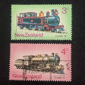 新西兰邮票 1973年 交通工具 火车 信销2全