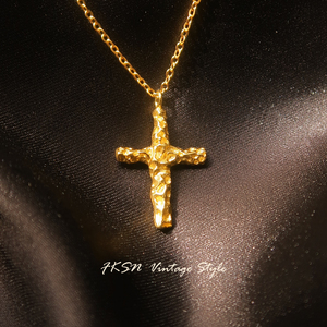 【Fanny Store】十字架吊坠金色项链女高级设计感小众纯银锁骨链