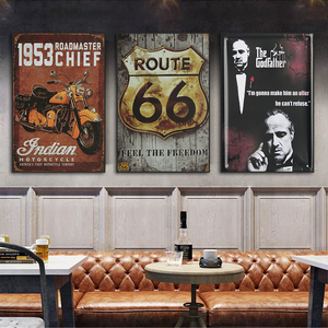 酒吧装饰画美式复古咖啡厅挂画清吧KTV包厢66号公路做旧铁皮壁画