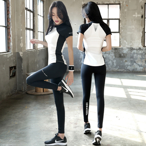 2024韩国春季健身房瑜伽服运动两件套装跑步速干T恤高弹紧身裤女