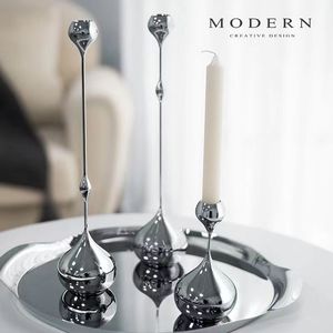 北欧浪漫氛围感ins 水滴烛台金属摆件蜡烛台婚庆样板房家居装饰品