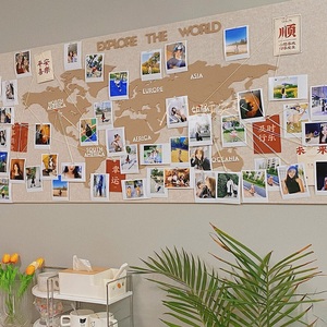 毛毡板ins世界地图展示软木板公告栏简约照片墙贴装饰客厅办公室