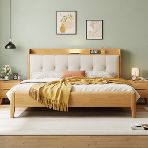 北床实木1.8米双人床现代简约主卧室软靠一米五单人床抽屉储物床