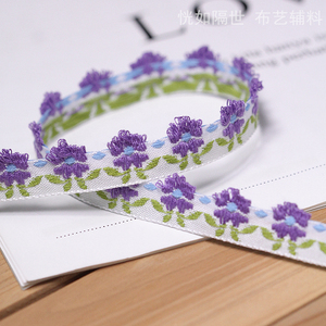 紫色花朵花边diy手工服装辅料缝纫装饰织带棉质宽1.5CM