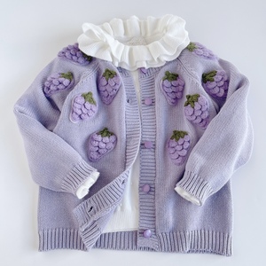 一眼相中~90-150女童秋冬款紫色立体葡萄针织开衫毛线衣长袖外套