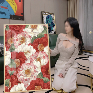 《山茶花与白玫瑰》复古高级感钻石画2023新款满钻客厅十字绣刺绣