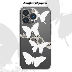 Butterflygun复古暗黑风低调白蝴蝶链条锁链 定制透明硅胶小众手机壳保护套