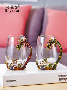 创意法郎水杯珐琅彩水晶玻璃带盖勺带把欧式小奢华套装情人节礼物