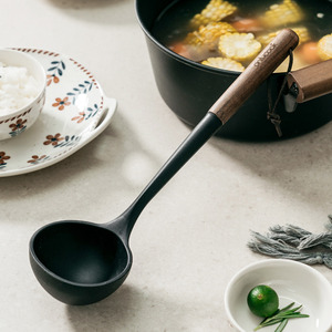 onlycook日式食品级硅胶汤勺家用木把粥勺长柄勺子大汤匙盛汤专用