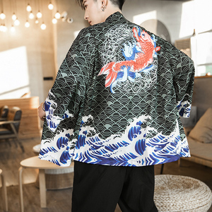 kimono道袍男中国风汉服开衫披风外套日式男装和服带鱼图案的衣服