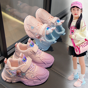 女童鞋子加绒运动小白鞋秋冬新款皮面儿童板鞋学生单鞋女孩跑步鞋