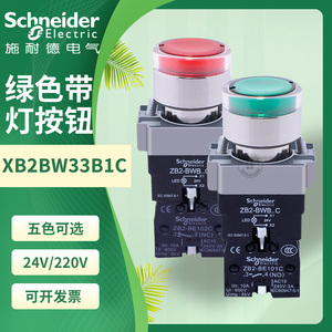 施耐德自复位带灯按钮开关XB2BW33B1C绿色常开24V 220VXB2BW34M1C