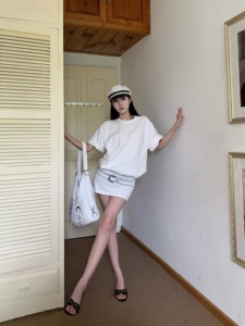 美式辣妹设计感宽松短袖T恤连衣裙女夏小众假两件显瘦低腰包臀裙