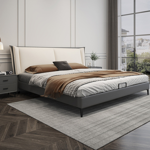 轻奢真皮床简约现代主卧大床意式极简实木双人床2米x2米2佛山家具