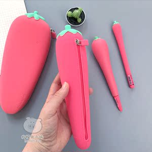 韩版创意卡通少女生粉色草莓软硅胶铅笔文具袋学生可爱便携笔袋
