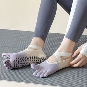 yoga瑜伽袜子女专业防滑渐变绑带初学者普拉提五指袜夏季运动袜