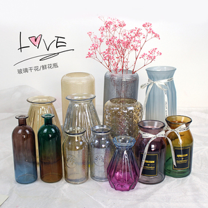 玻璃花瓶花器透明彩色水培植物瓶子客厅家用干花插花装饰简约摆件