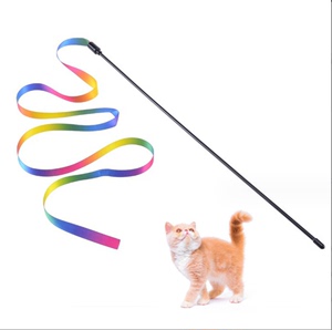 双面彩虹织带逗猫棒织带毛绒条猫玩具逗猫羽毛带铃铛逗猫棒