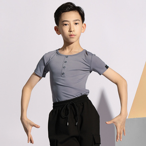 少儿男童国标拉丁舞蹈上衣夏季短袖舒适棉新品形体跳舞训练考级服